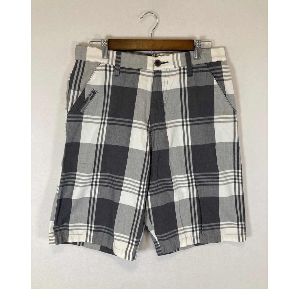 Skater Surf Burnside Mens 32 Grey White Plaid Flat Front Casual Shorts JCBL9873C
